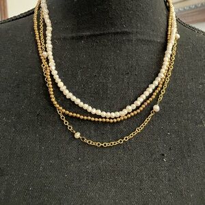 Elegant Gold tone  and Cream Layered Necklace